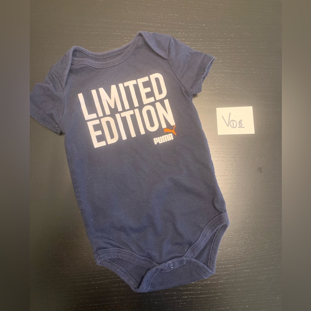 ⭐️2/$5.00⭐️ Puma 6-9m Navy Blue Limited Edition Text Onesie